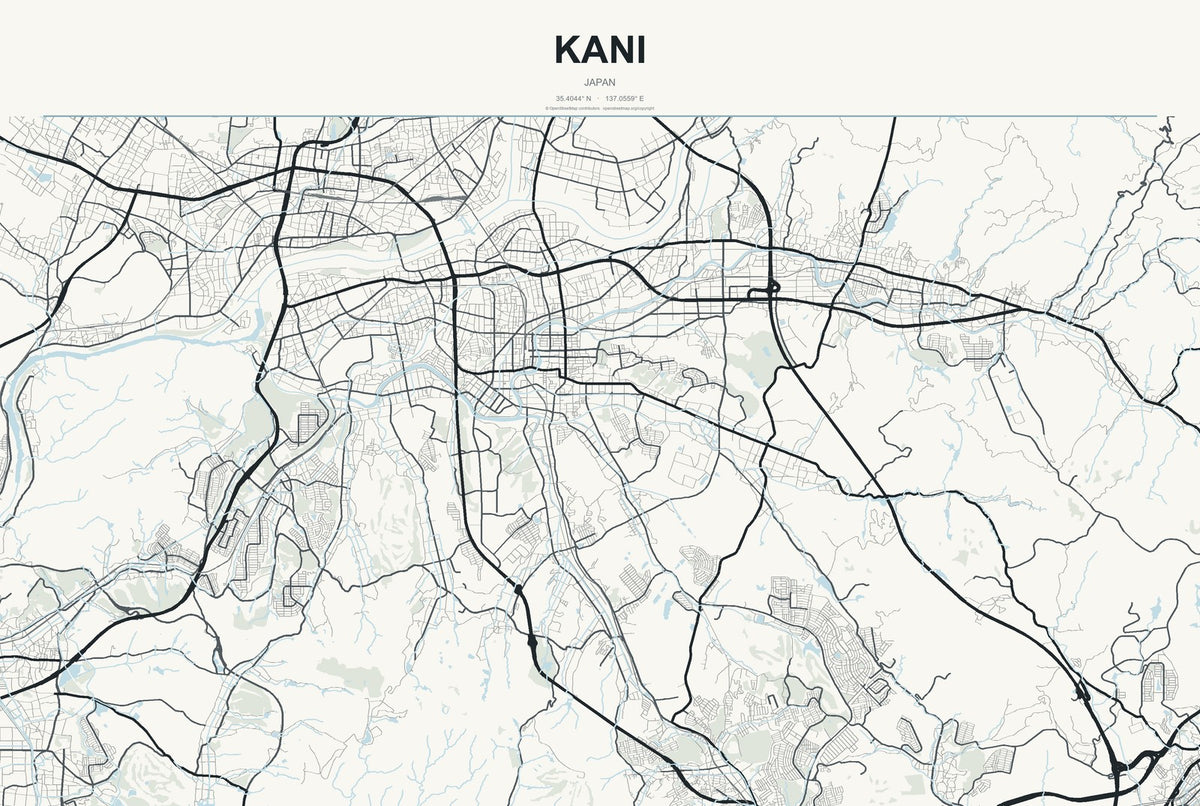 Kani, Japan City Map Aluminum Sign in Headline Atlas style