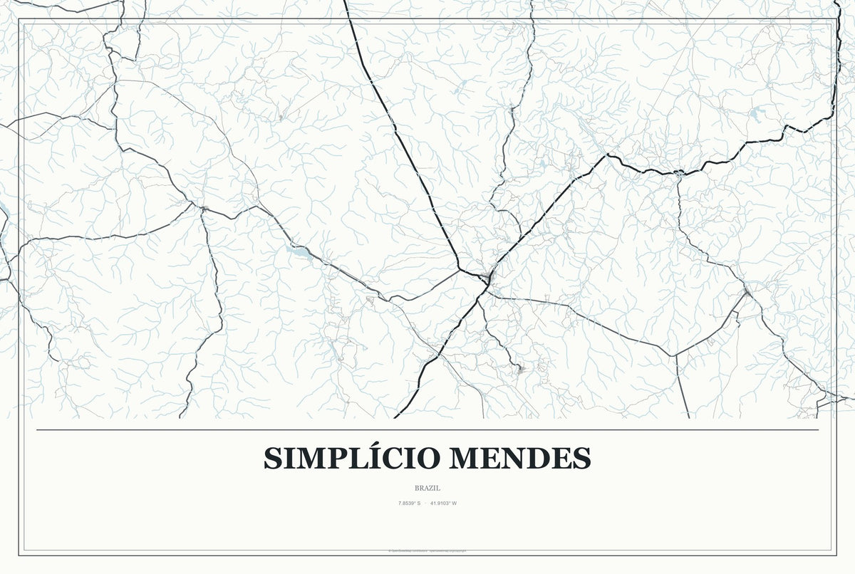 Simplício Mendes, Brazil City Map Aluminum Sign in Gallery Air style