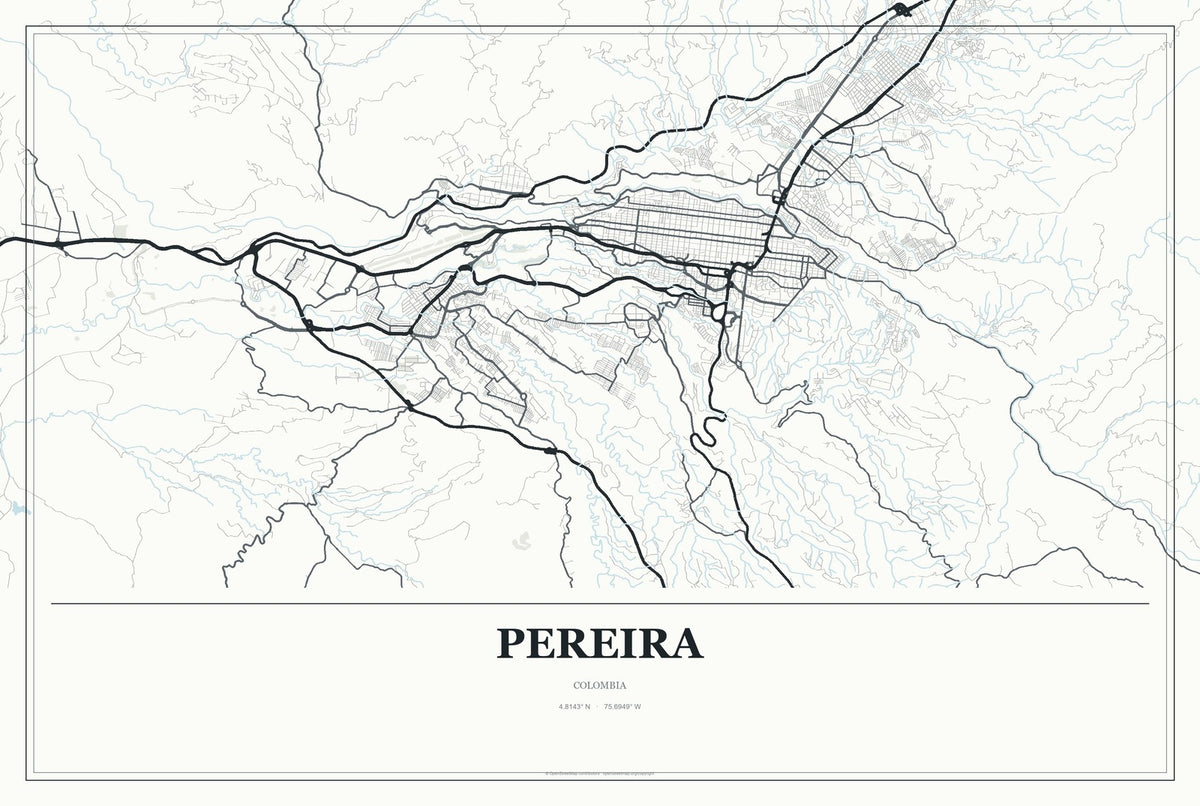 Pereira, Colombia City Map Aluminum Sign in Gallery Air style