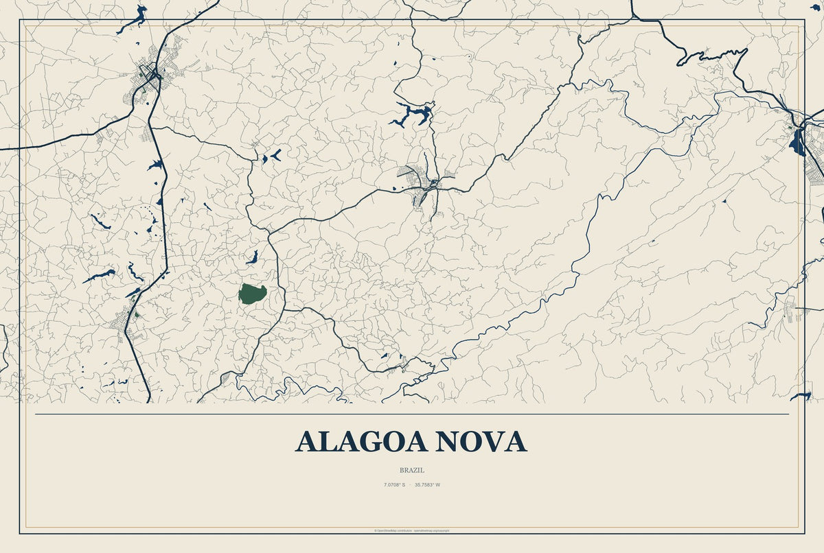 Alagoa Nova, Brazil City Map Aluminum Sign in Coastal Cutout style