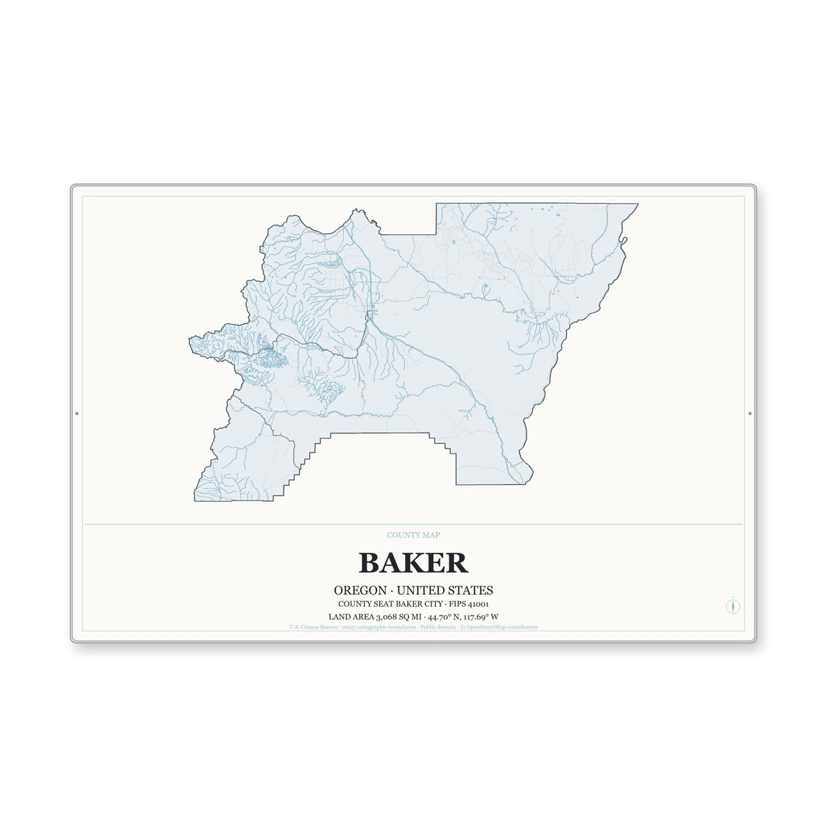 Baker County, Oregon Map Aluminum Sign in Gallery Air style