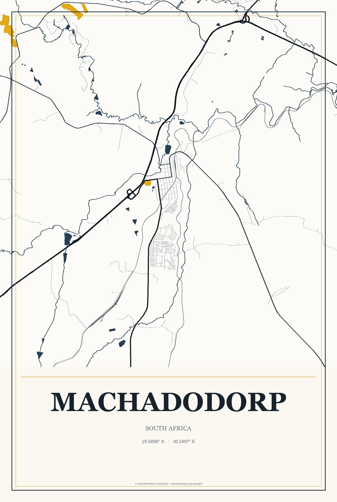 Machadodorp, South Africa City Map Aluminum Sign in Citrine Modern style