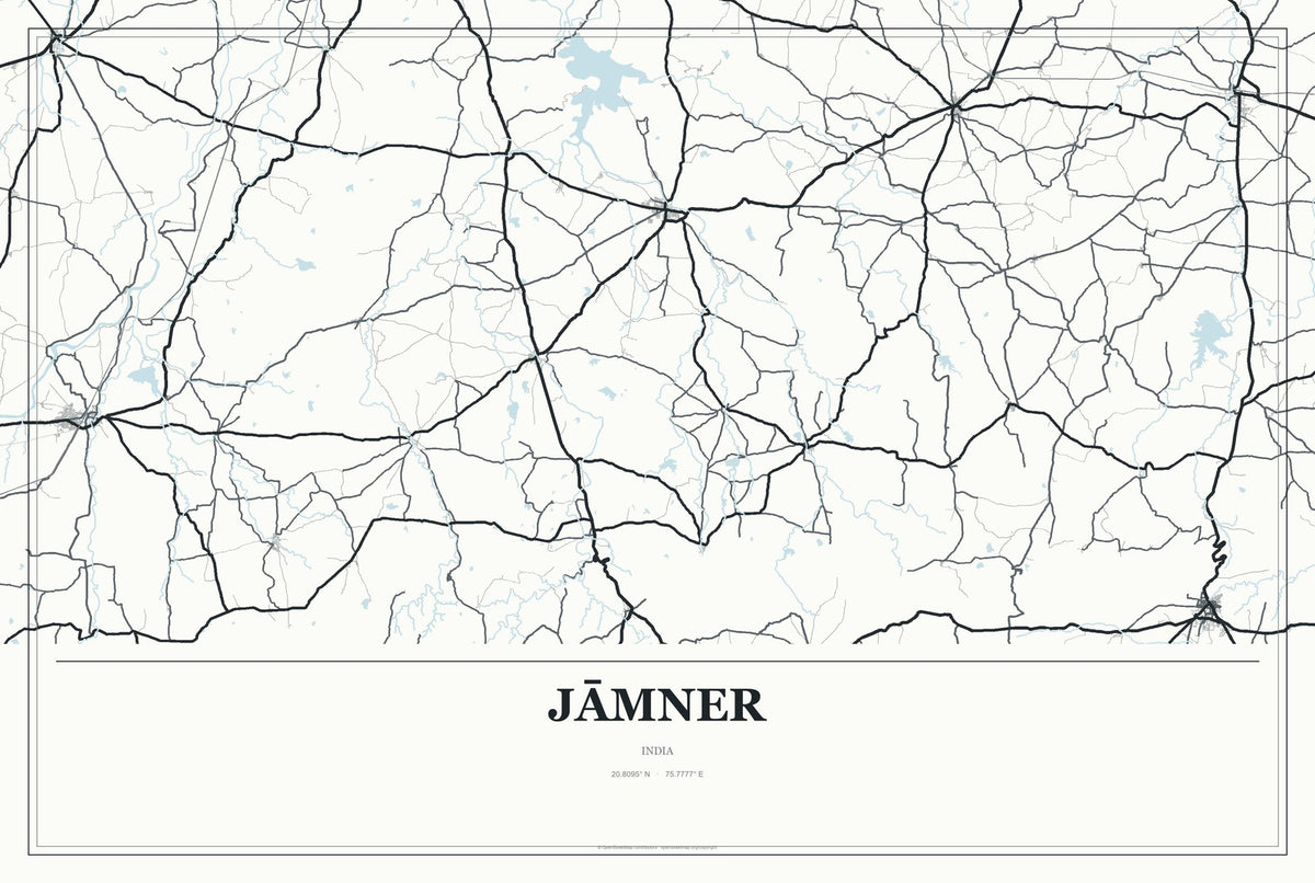 Jāmner, India City Map Aluminum Sign in Gallery Air style