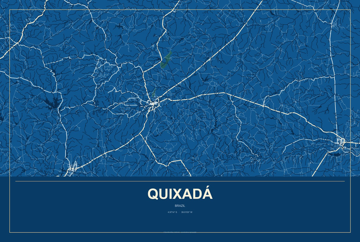 Quixadá, Brazil City Map Aluminum Sign in Harbor Cobalt style