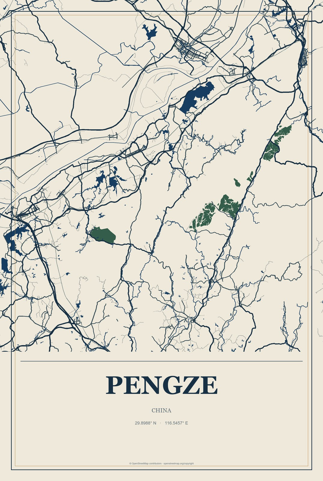 Pengze, China City Map Aluminum Sign in Coastal Cutout style