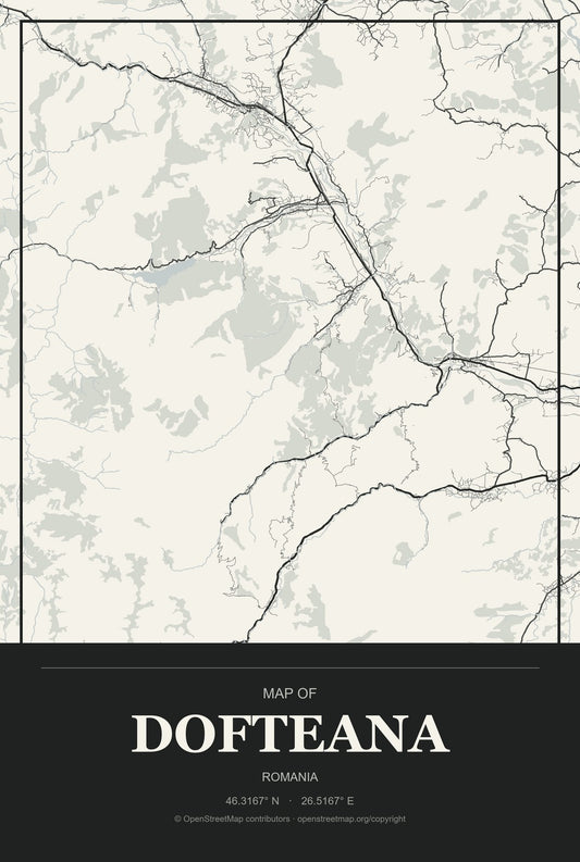 Dofteana, Romania City Map Aluminum Sign in Museum Plaque style