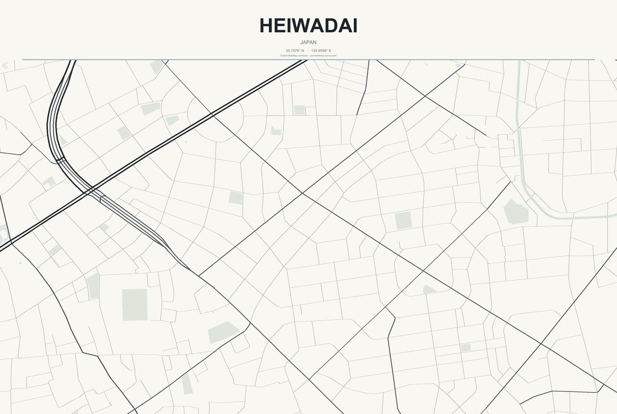 Heiwadai, Japan City Map Aluminum Sign in Headline Atlas style