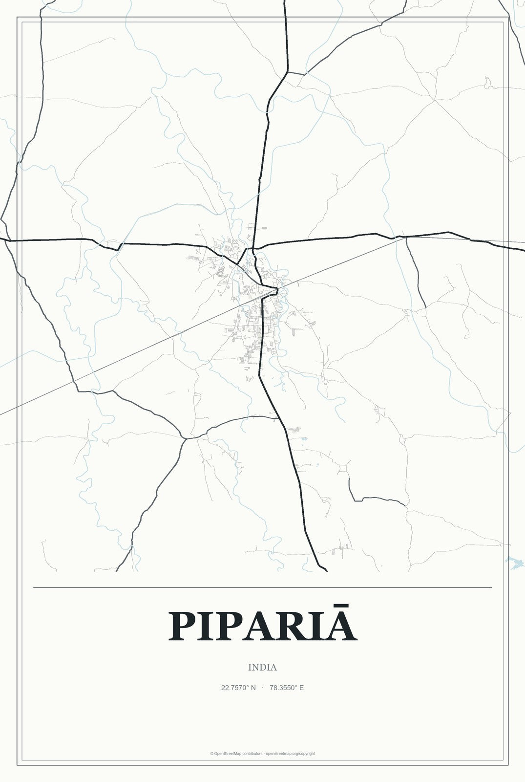 Pipariā, India City Map Aluminum Sign in Gallery Air style