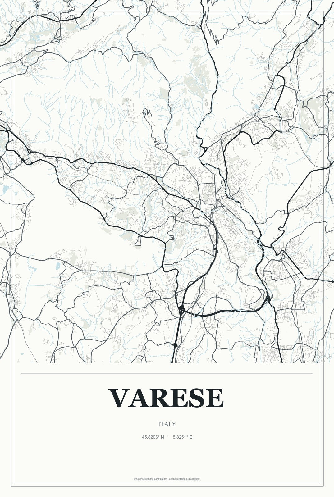 Varese, Italy City Map Aluminum Sign in Gallery Air style