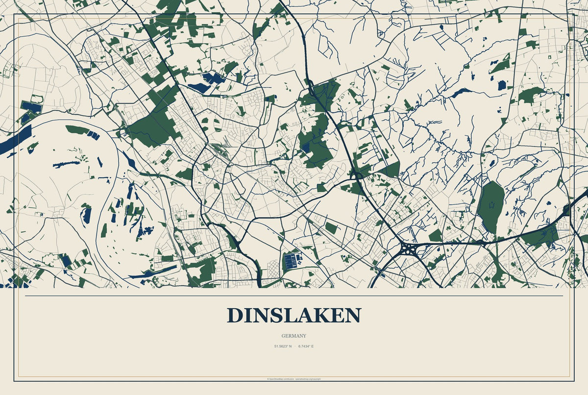 Dinslaken, Germany City Map Aluminum Sign in Coastal Cutout style