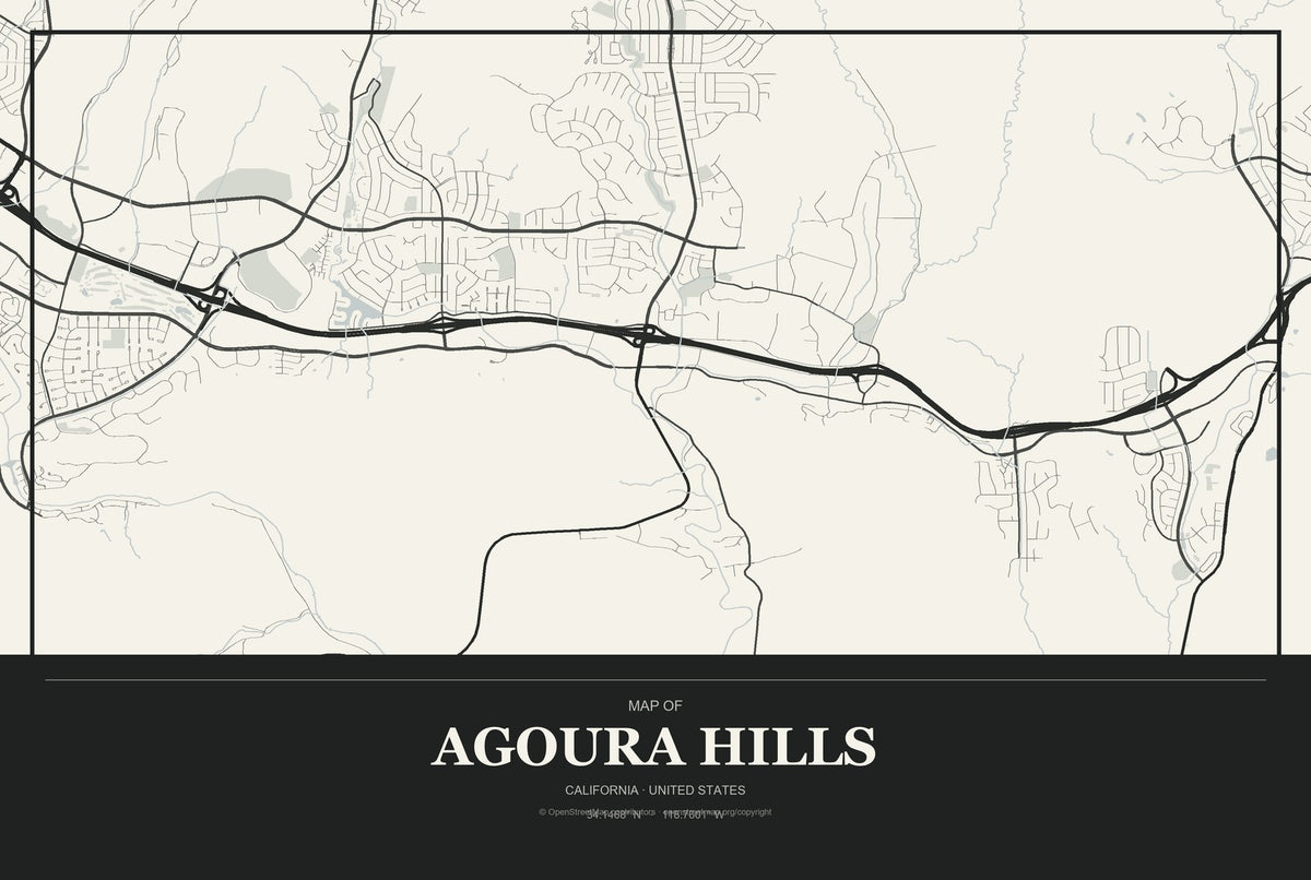 Agoura Hills, California City Map Aluminum Sign in Museum Plaque style