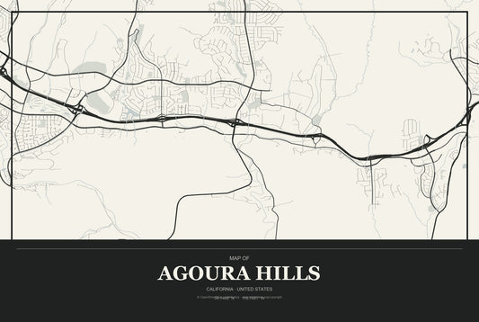 Agoura Hills, California City Map Aluminum Sign in Museum Plaque style