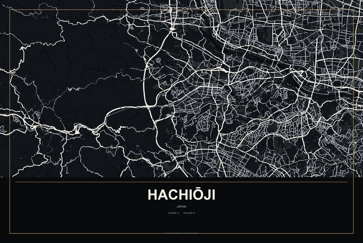 Hachiōji, Japan City Map Aluminum Sign in Metropolitan Noir style
