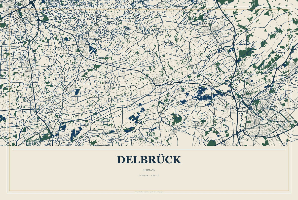Delbrück, Germany City Map Aluminum Sign in Coastal Cutout style