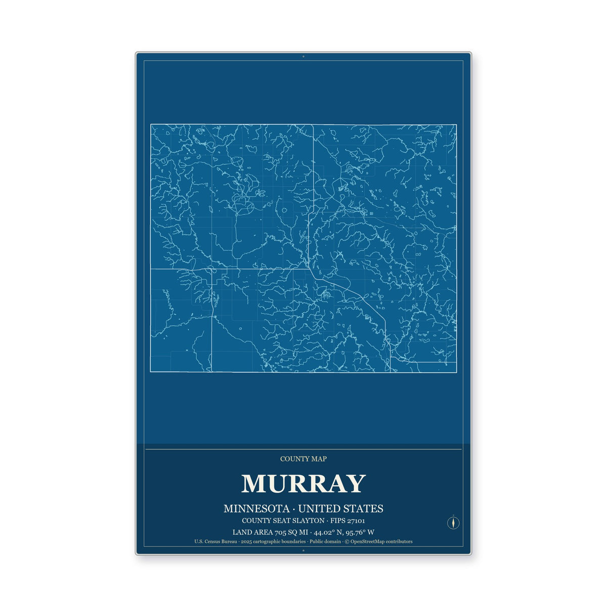 Murray County, Minnesota Map Aluminum Sign in Harbor Cobalt style