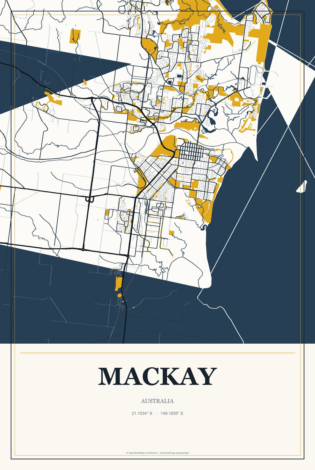 Mackay, Australia City Map Aluminum Sign in Citrine Modern style