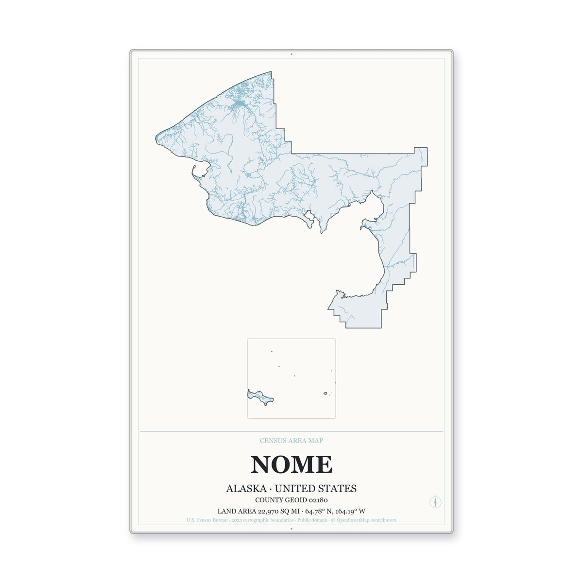 Nome Census Area, Alaska Map Aluminum Sign in Gallery Air style