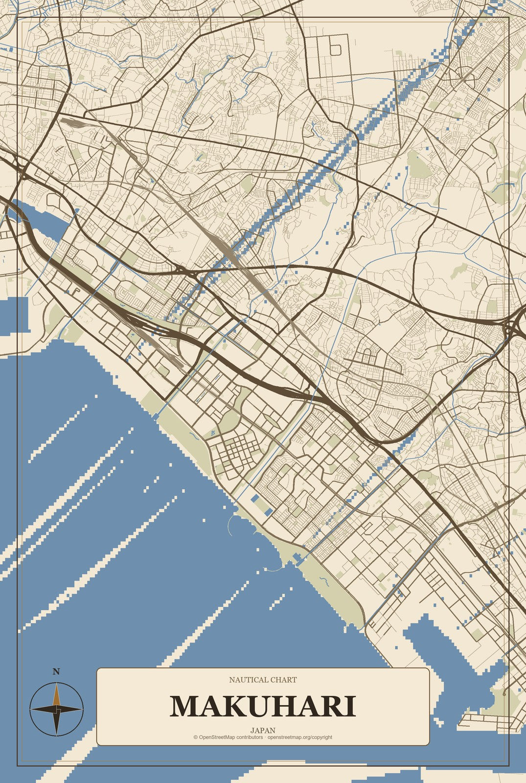 Makuhari, Japan City Map Aluminum Sign in Heritage Nautical style