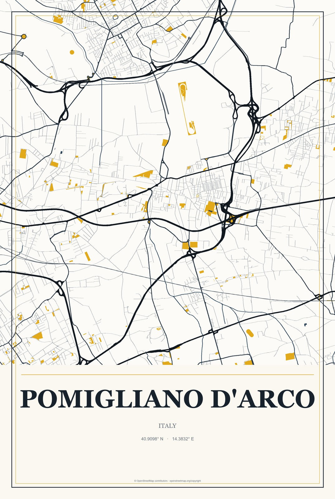 Pomigliano d'Arco, Italy City Map Aluminum Sign in Citrine Modern style