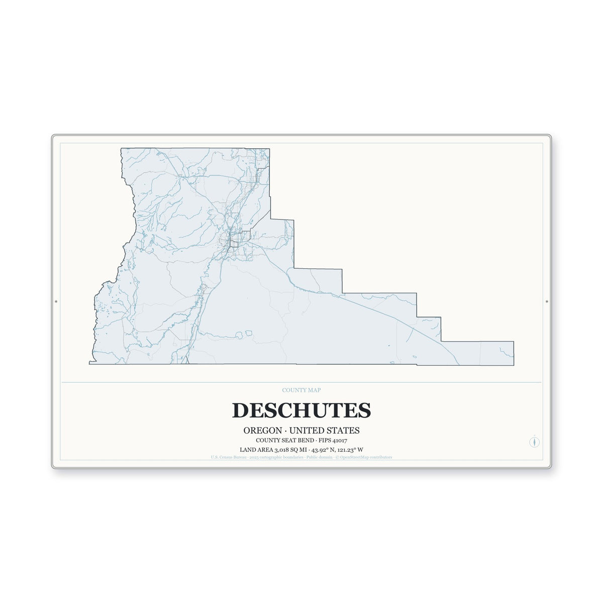 Deschutes County, Oregon Map Aluminum Sign in Gallery Air style