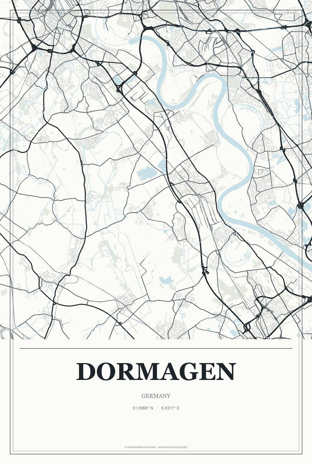 Dormagen, Germany City Map Aluminum Sign in Gallery Air style