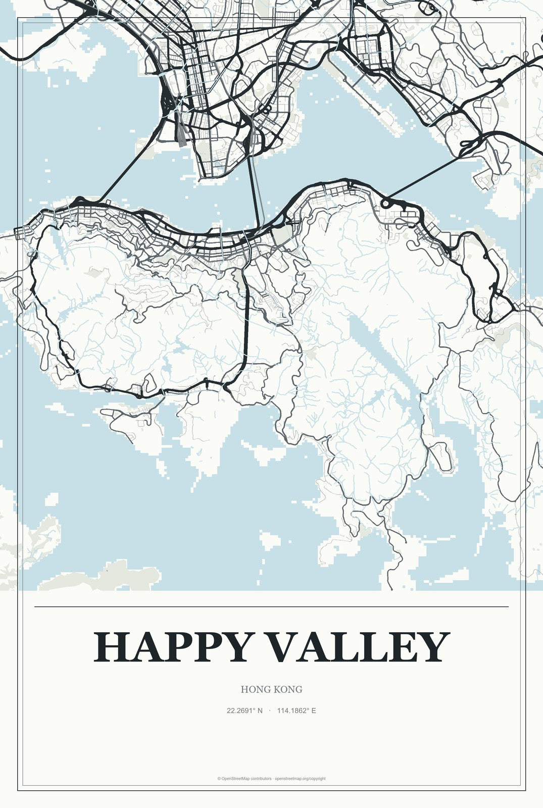 Happy Valley, Hong Kong City Map Aluminum Sign in Gallery Air style