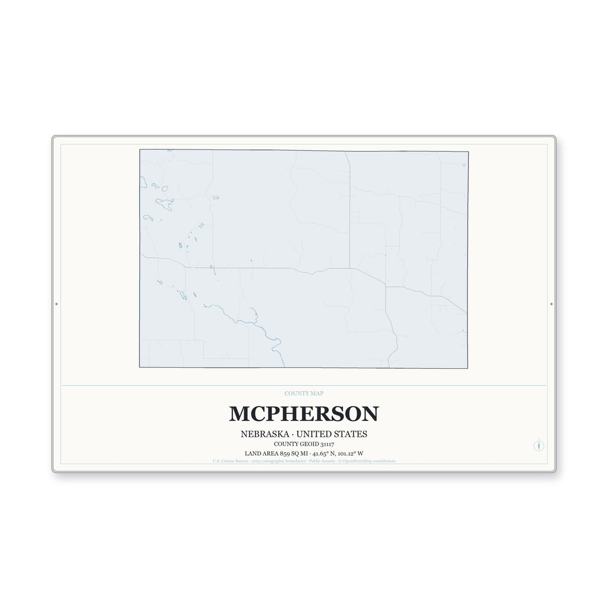 McPherson County, Nebraska Map Aluminum Sign in Gallery Air style