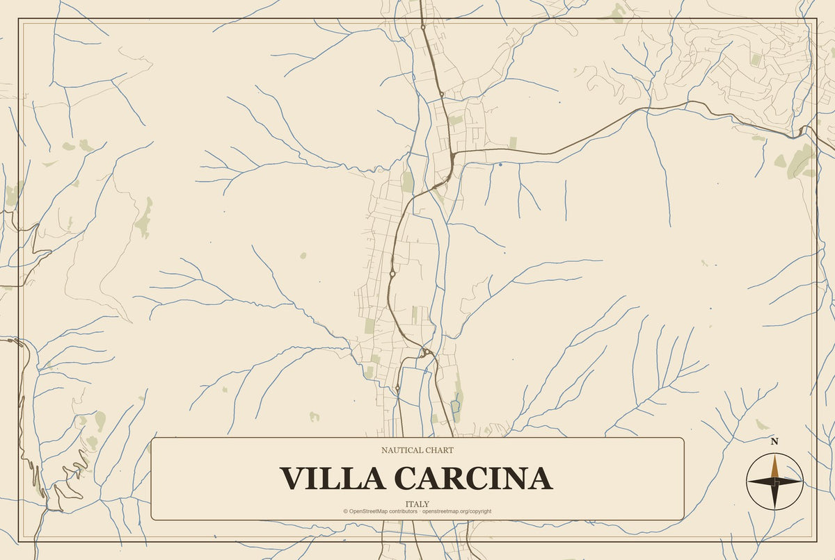 Villa Carcina, Italy City Map Aluminum Sign in Heritage Nautical style