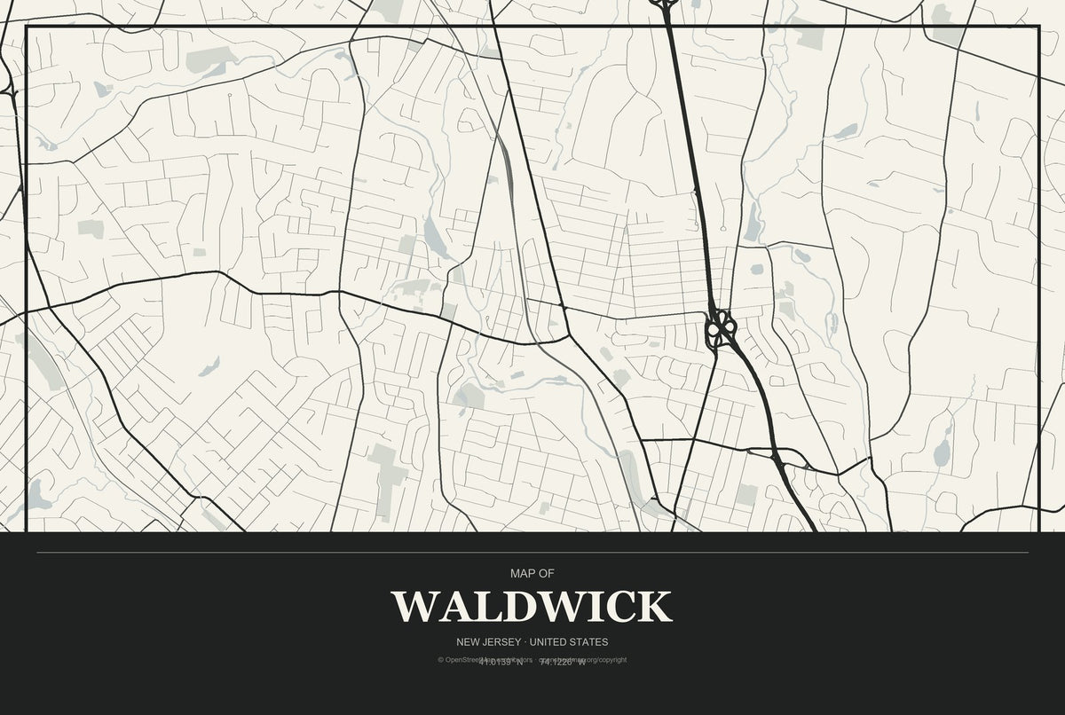 Waldwick, New Jersey City Map Aluminum Sign in Museum Plaque style