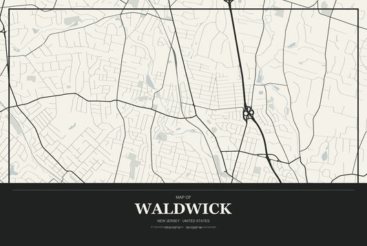 Waldwick, New Jersey City Map Aluminum Sign in Museum Plaque style