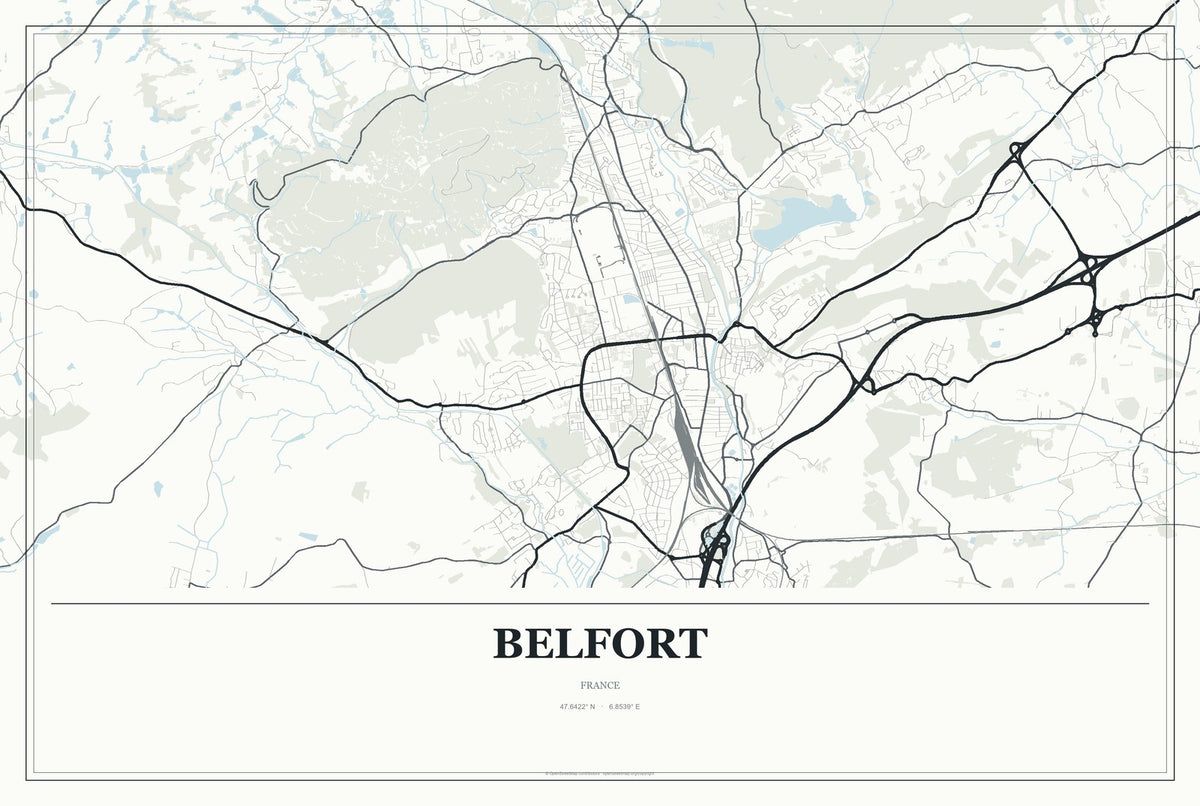 Belfort, France City Map Aluminum Sign in Gallery Air style
