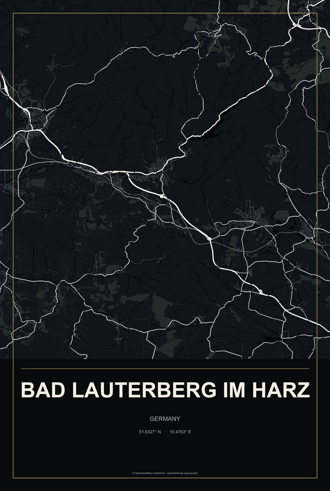 Bad Lauterberg im Harz, Germany City Map Aluminum Sign in Metropolitan Noir style