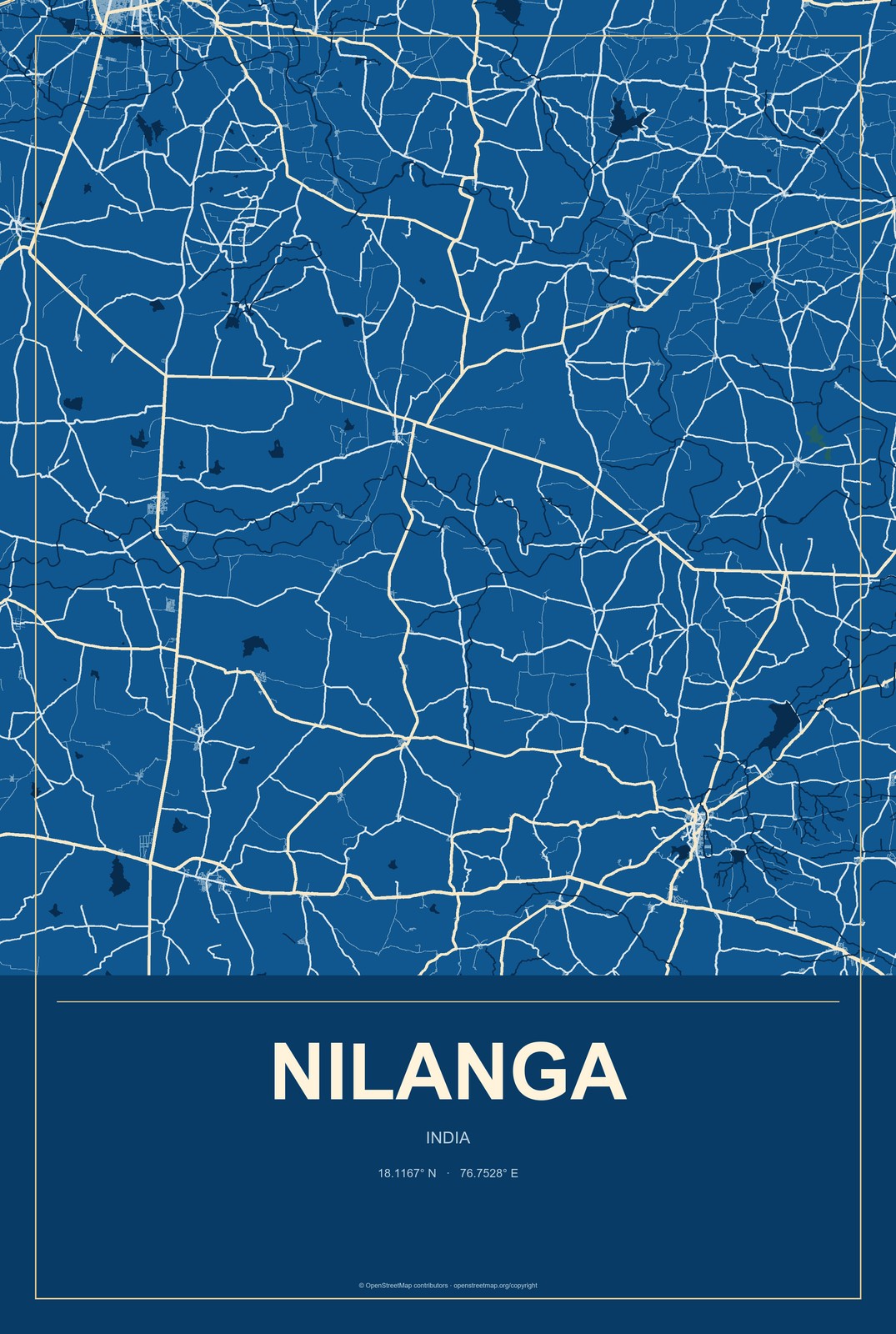Nilanga, India City Map Aluminum Sign in Harbor Cobalt style