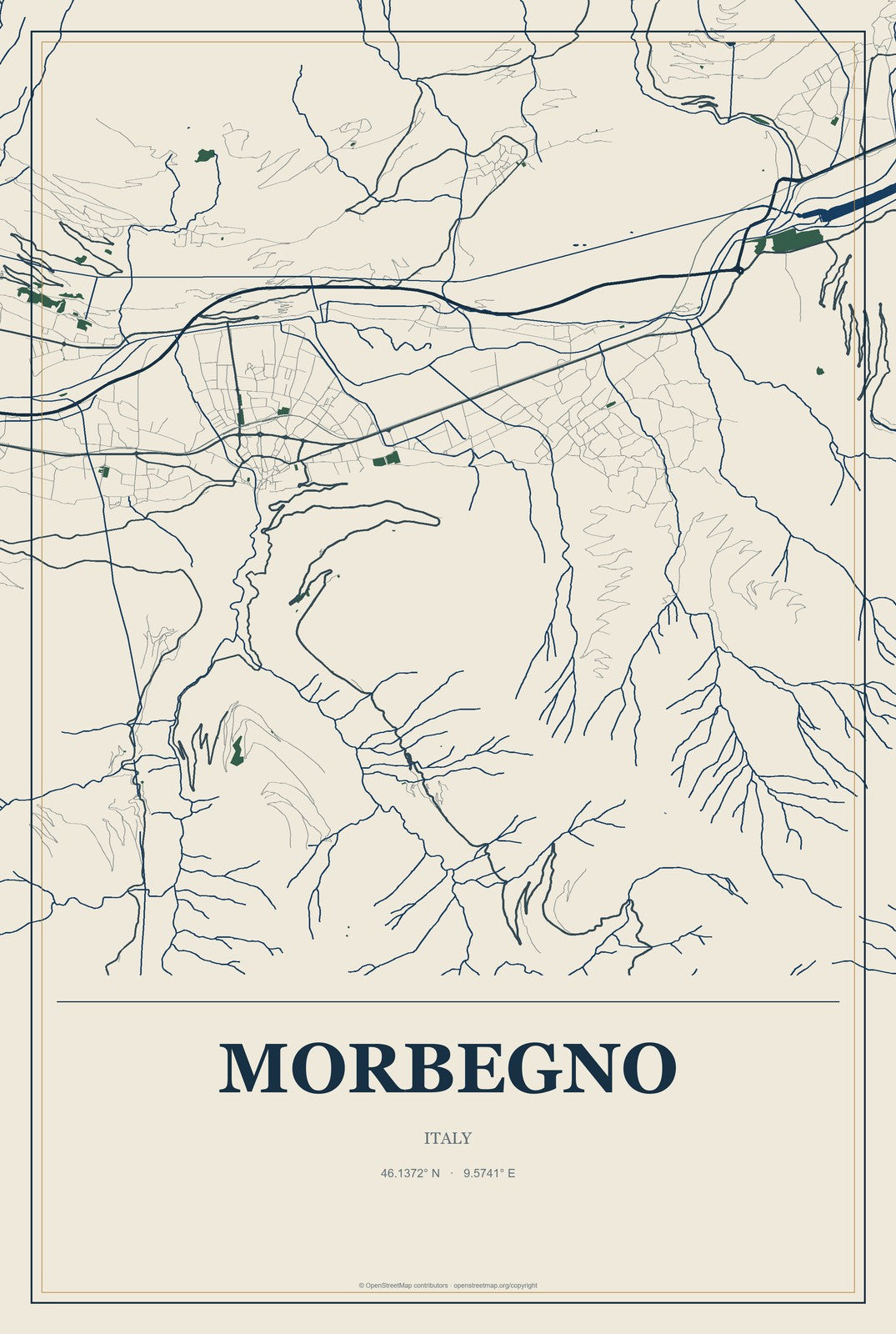 Morbegno, Italy City Map Aluminum Sign in Coastal Cutout style