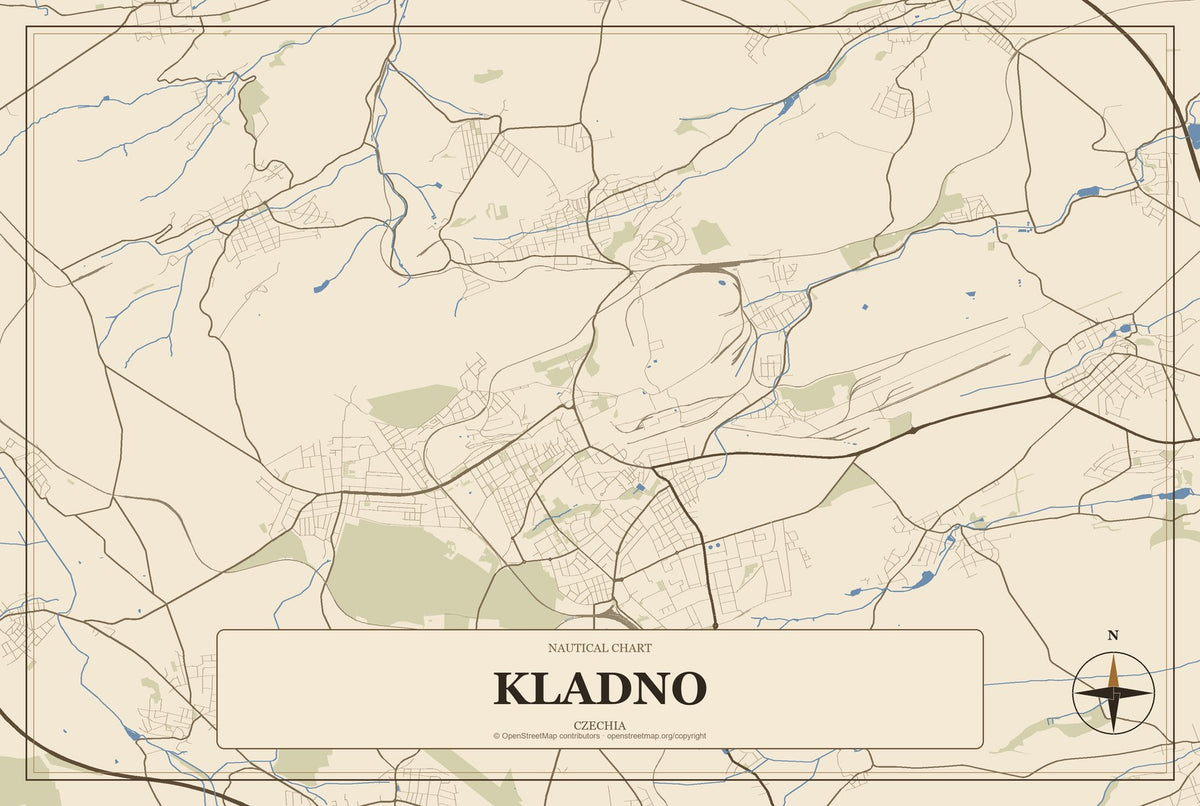 Kladno, Czechia City Map Aluminum Sign in Heritage Nautical style