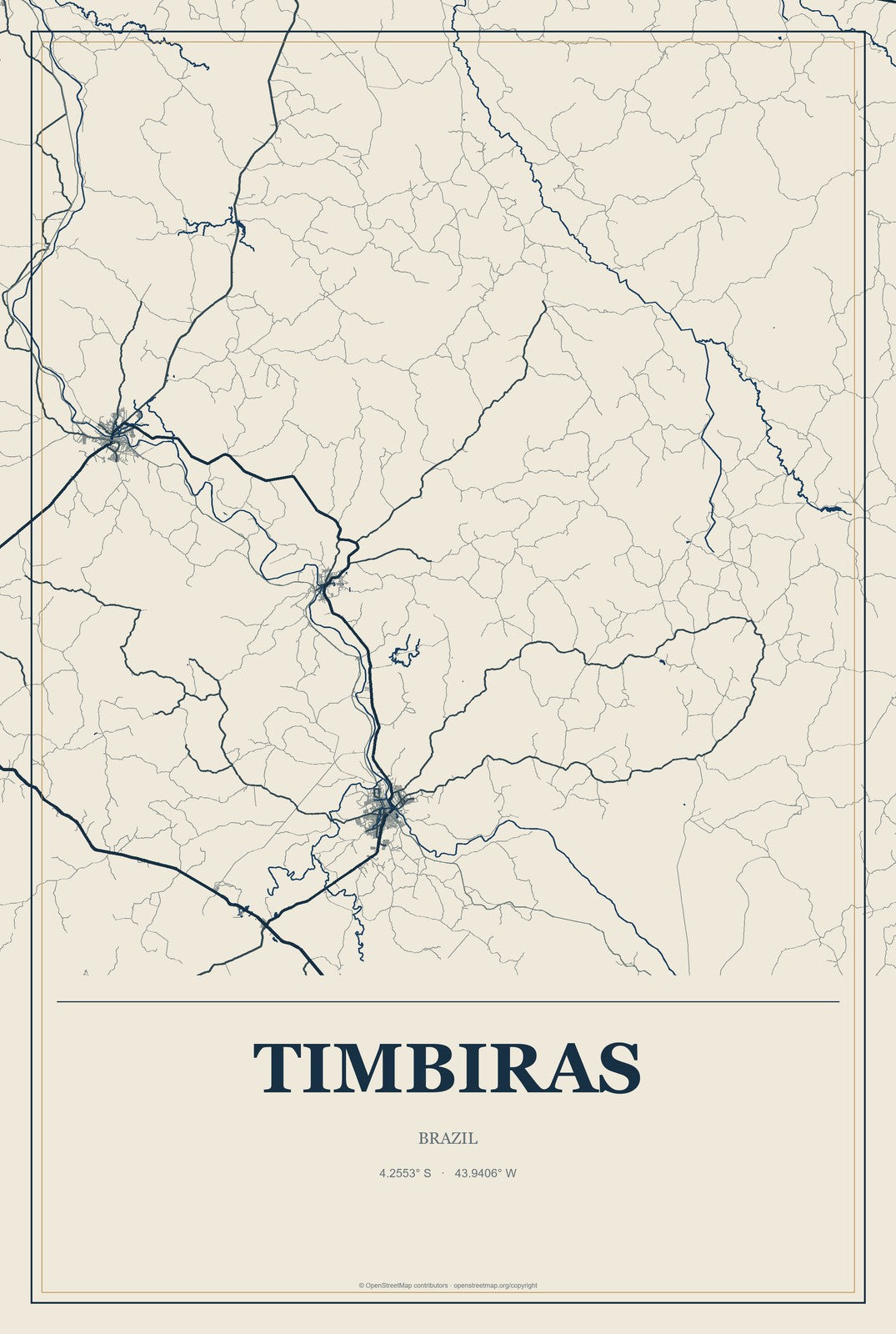 Timbiras, Brazil City Map Aluminum Sign in Coastal Cutout style