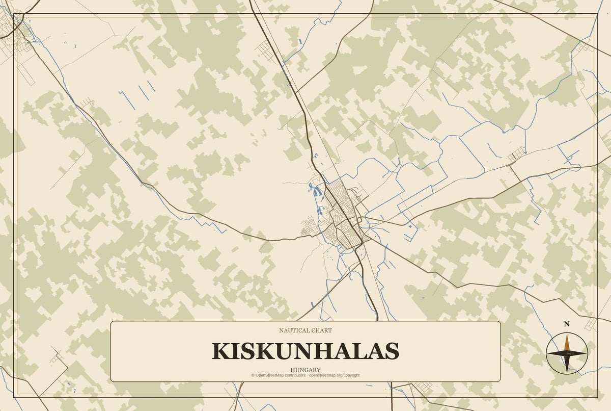 Kiskunhalas, Hungary City Map Aluminum Sign in Heritage Nautical style