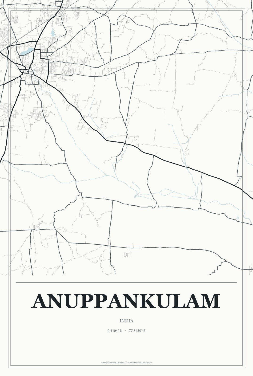 Anuppankulam, India City Map Aluminum Sign in Gallery Air style