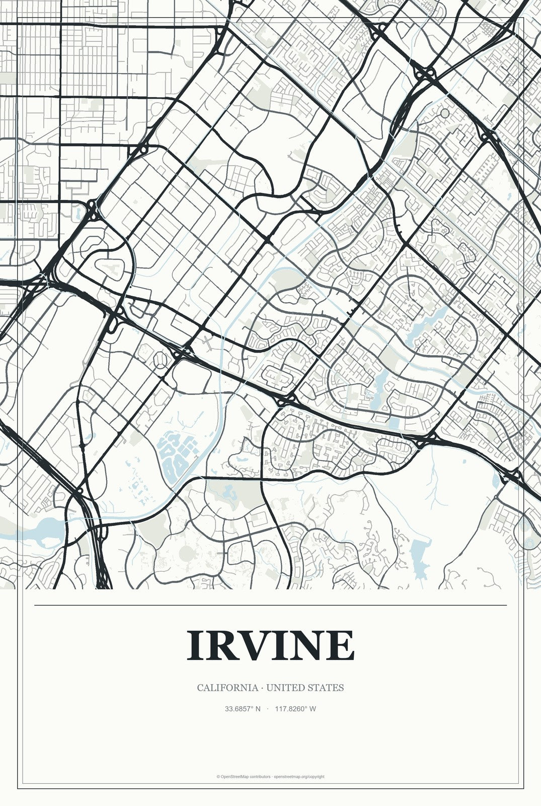 Irvine, California City Map Aluminum Sign in Gallery Air style