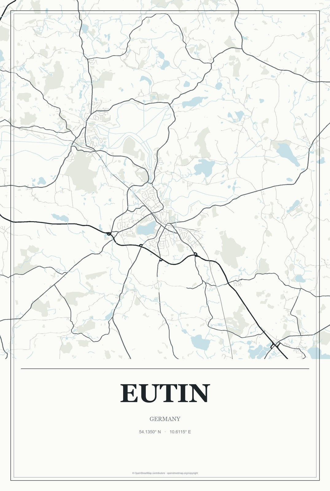 Eutin, Germany City Map Aluminum Sign in Gallery Air style