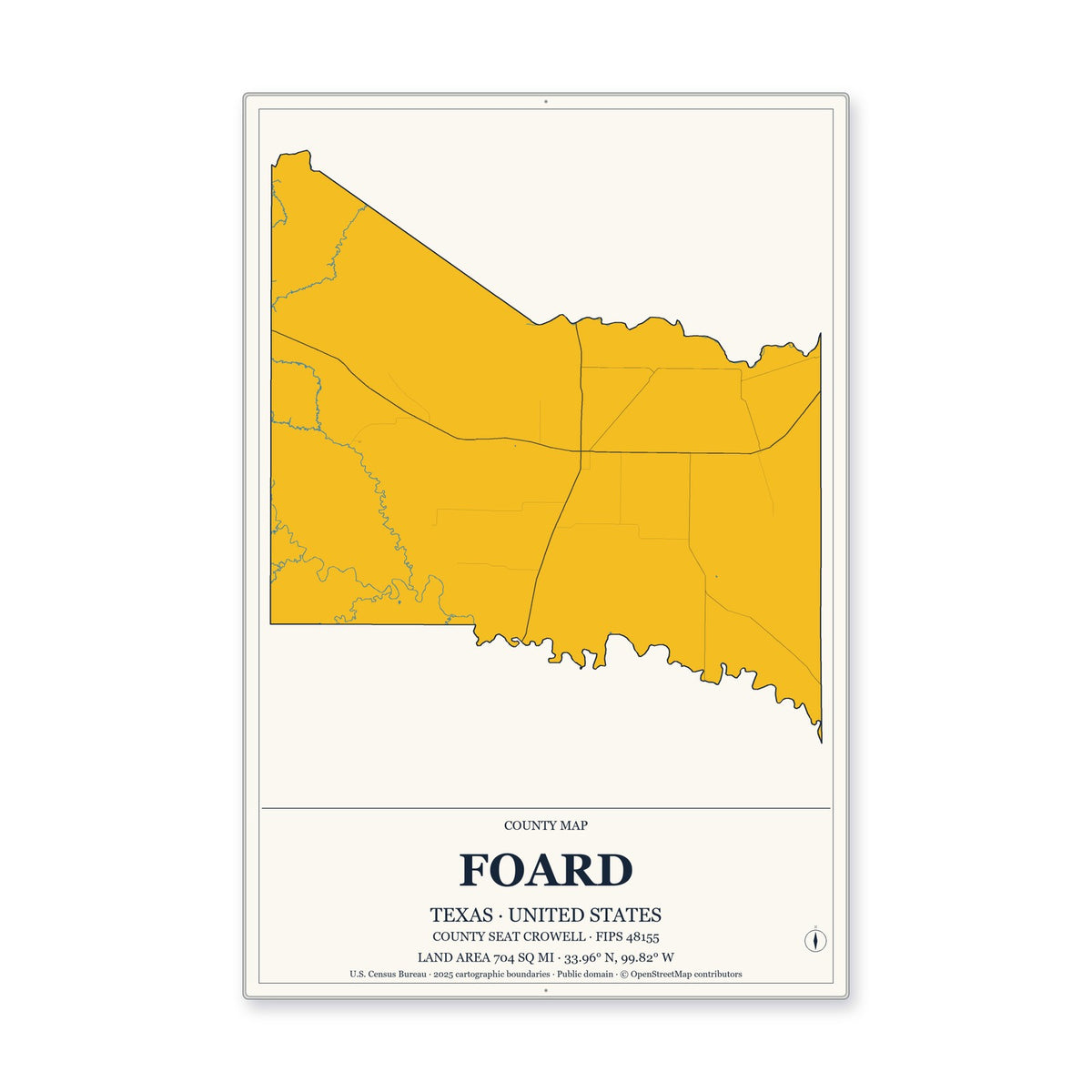 Foard County, Texas Map Aluminum Sign in Citrine Modern style