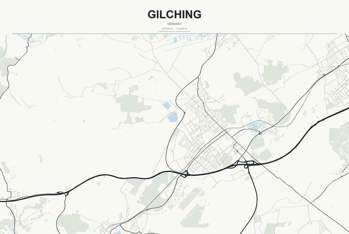 Gilching, Germany City Map Aluminum Sign in Headline Atlas style