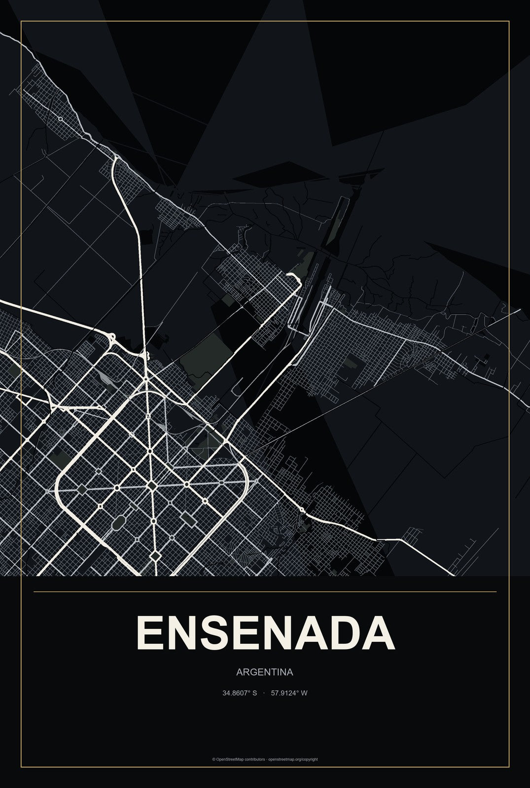 Ensenada, Argentina City Map Aluminum Sign in Metropolitan Noir style