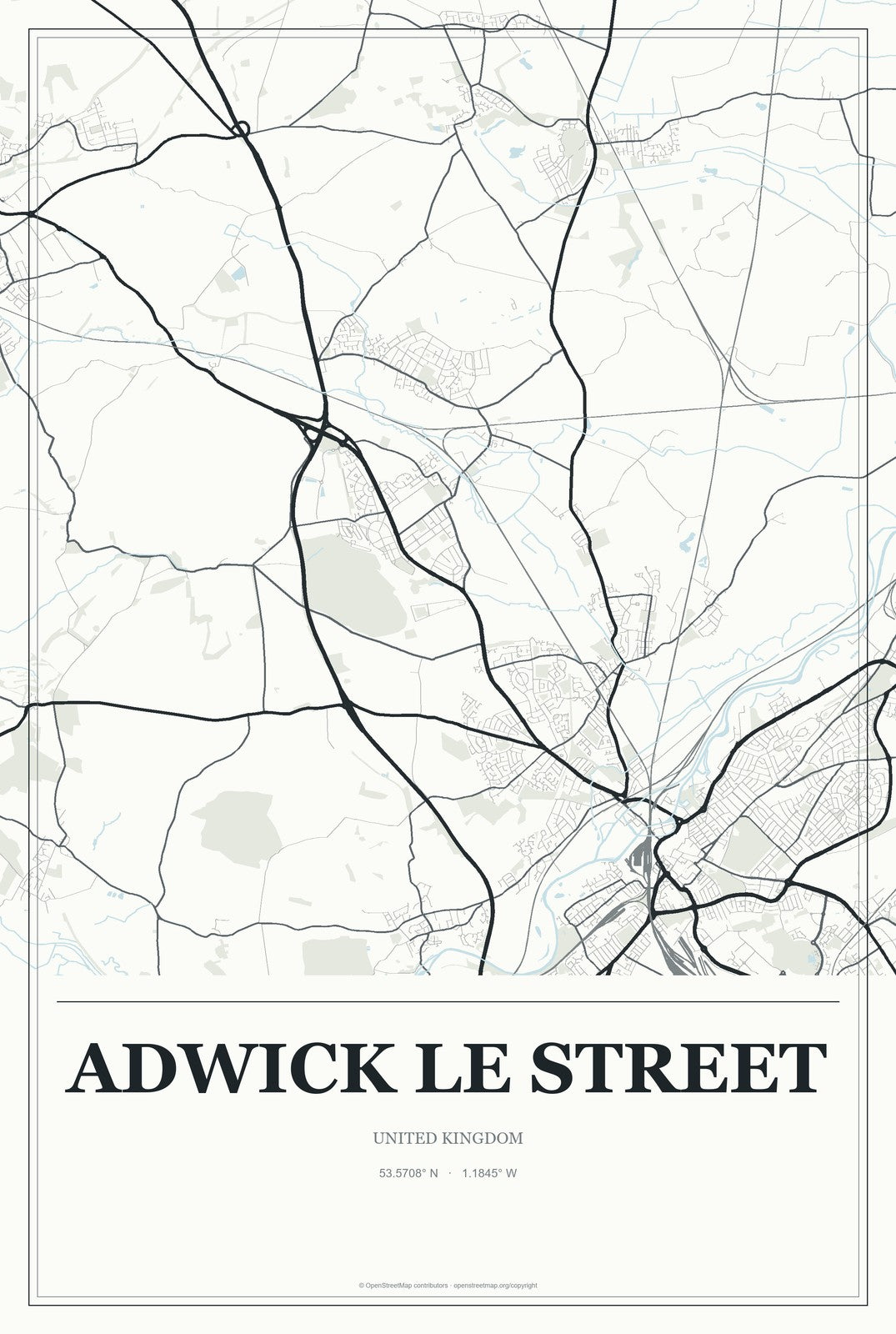 Adwick le Street, United Kingdom City Map Aluminum Sign in Gallery Air style