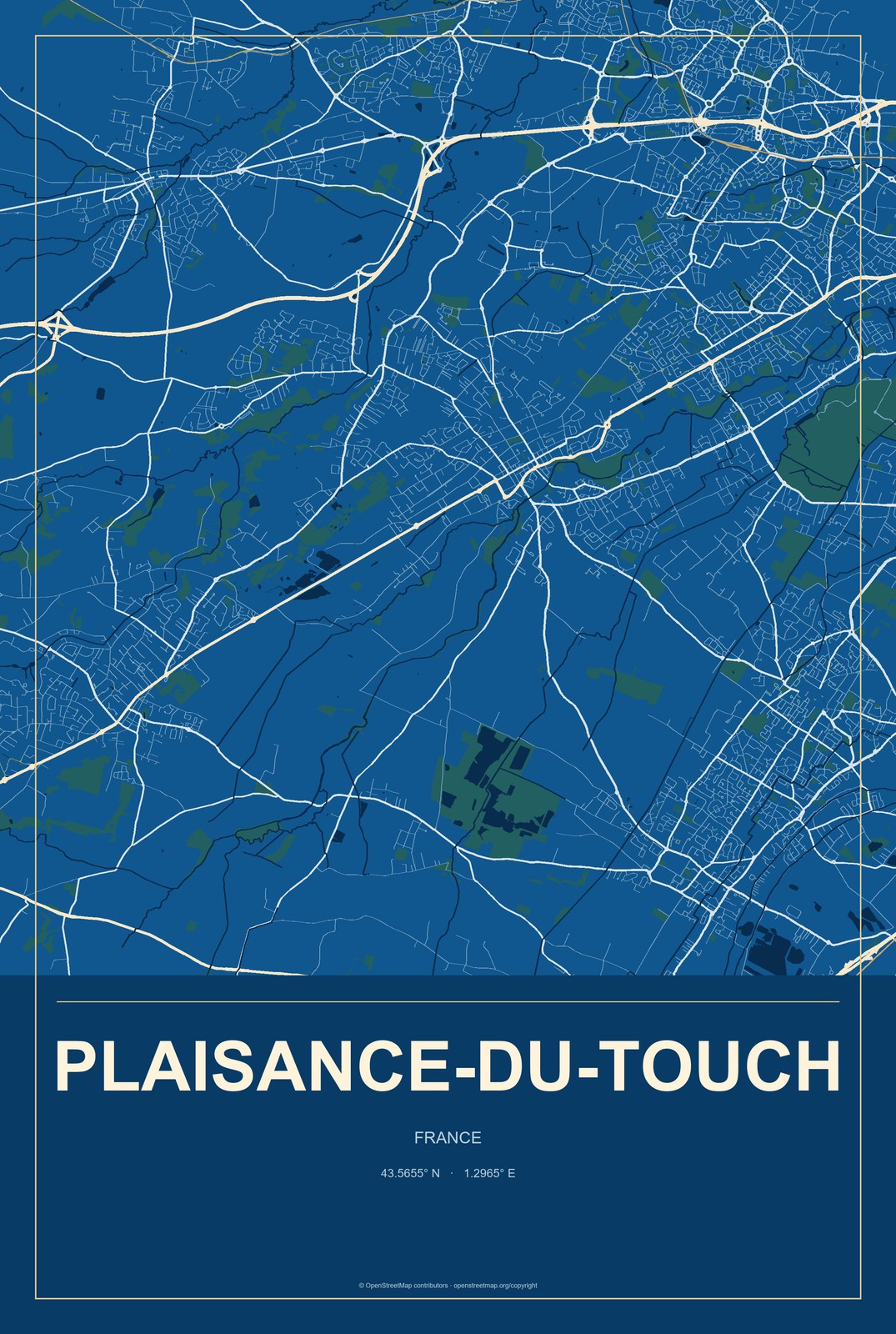 Plaisance-du-Touch, France City Map Aluminum Sign in Harbor Cobalt style