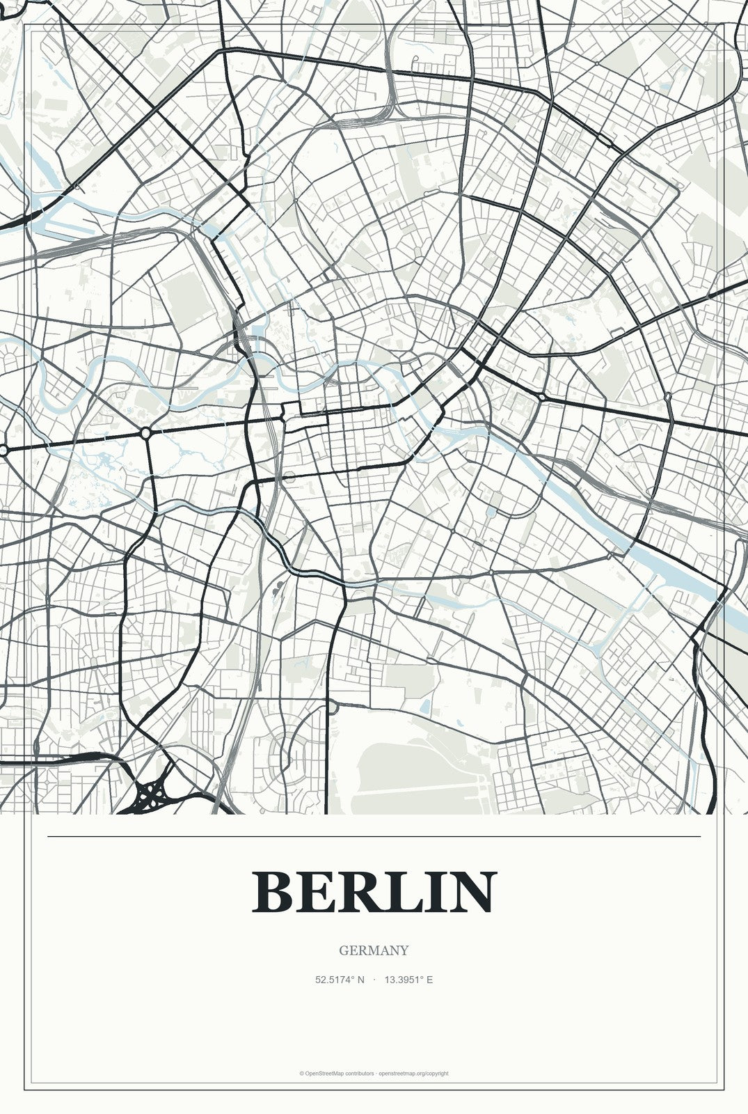 Berlin, Germany City Map Aluminum Sign in Gallery Air style