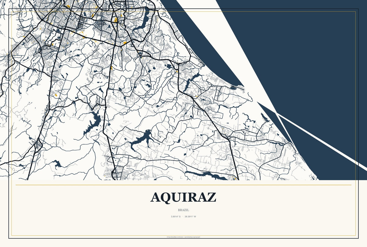 Aquiraz, Brazil City Map Aluminum Sign in Citrine Modern style