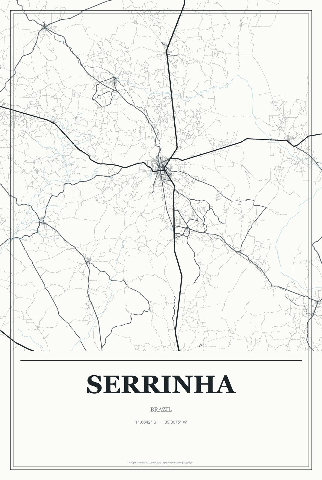 Serrinha, Brazil City Map Aluminum Sign in Gallery Air style