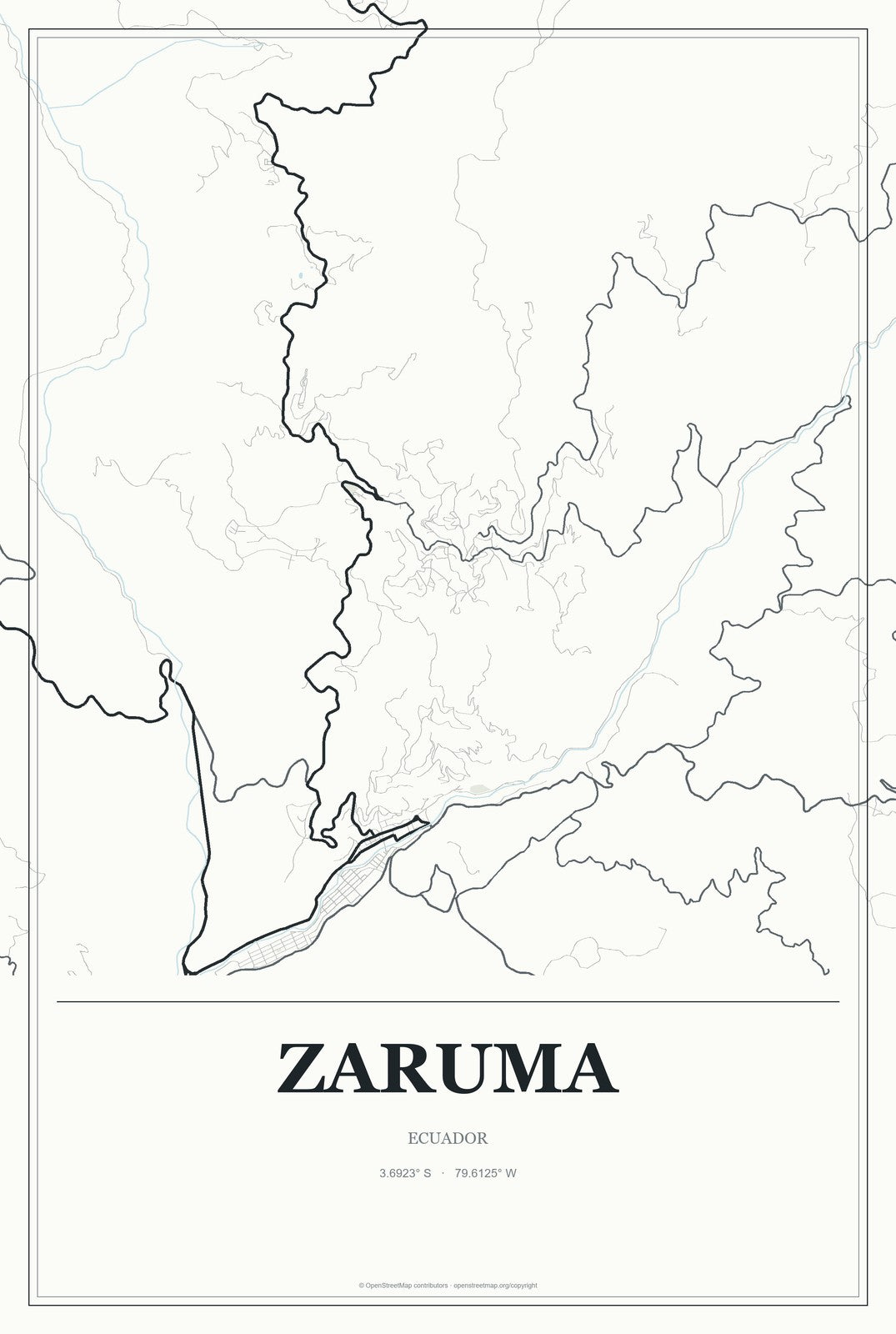 Zaruma, Ecuador City Map Aluminum Sign in Gallery Air style
