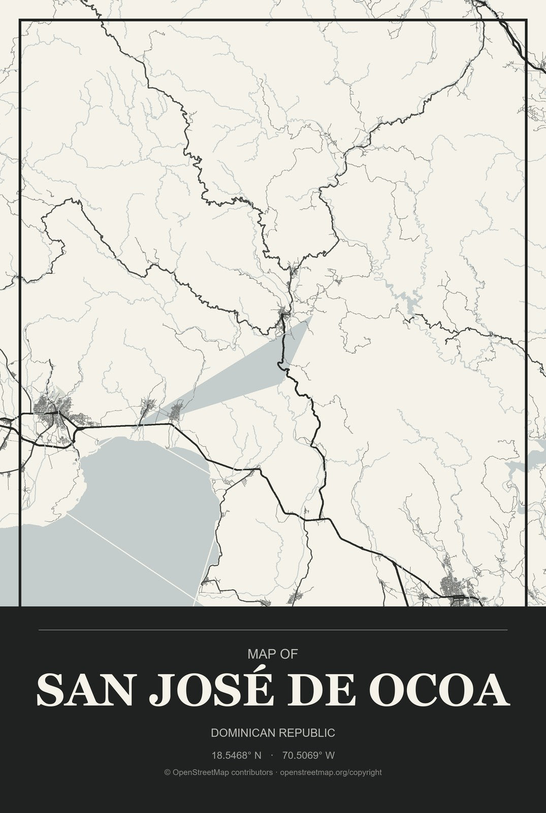 San José de Ocoa, Dominican Republic City Map Aluminum Sign in Museum Plaque style